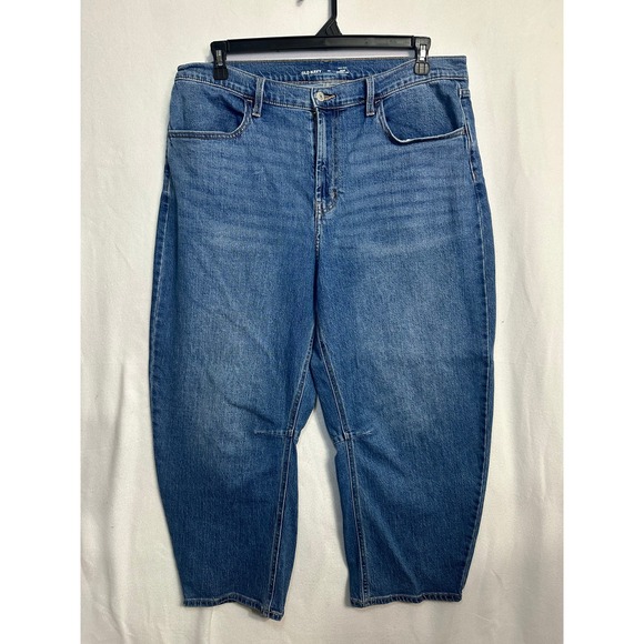 Old Navy Women High-Waisted Wow Barrel Leg Ankle Jeans Blue Medium Wash 16 - Picture 3 of 12